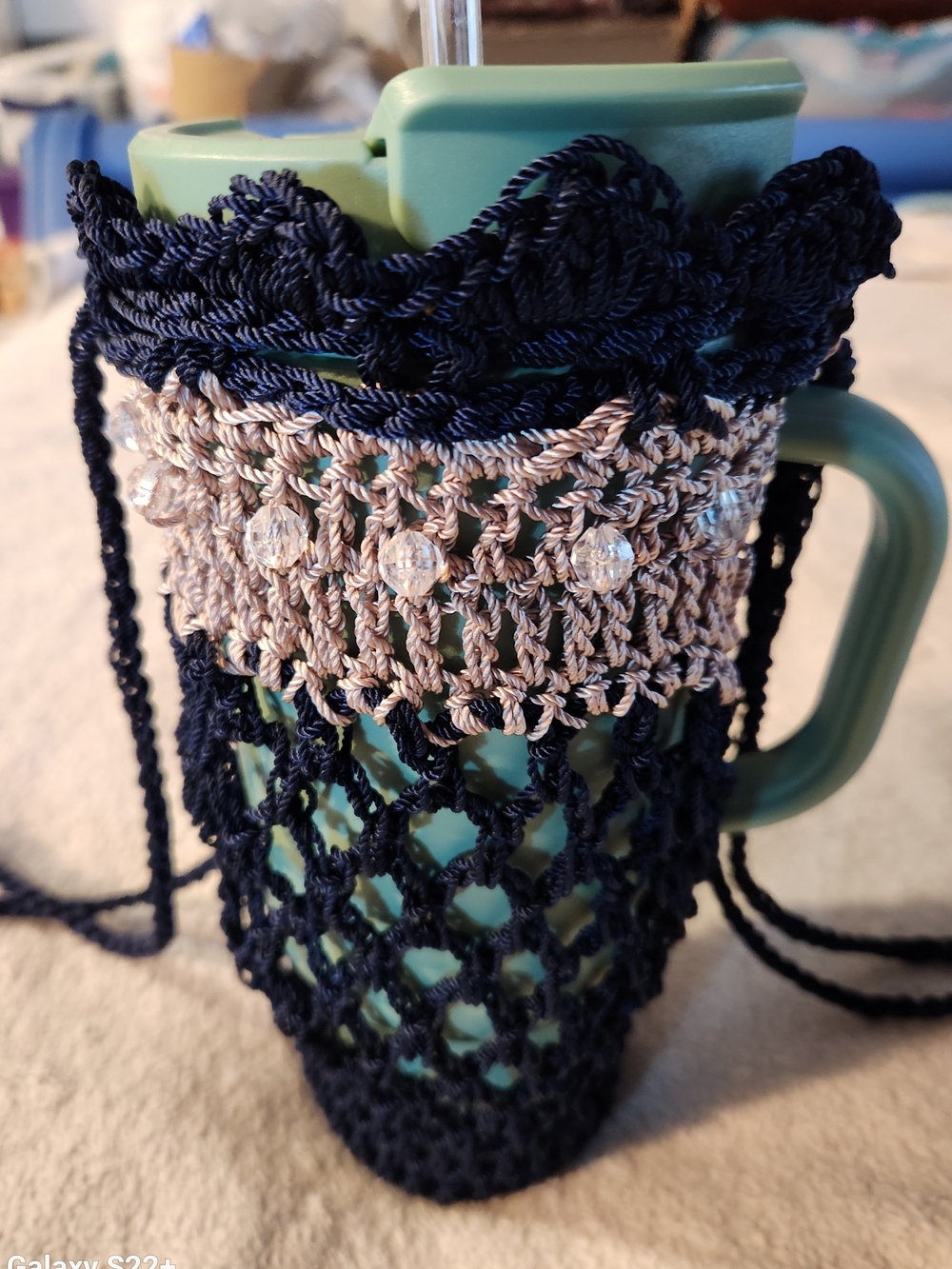 Nylon Crochet Water Bottle Carrier for 40oz Tumbler with Handle | Durable